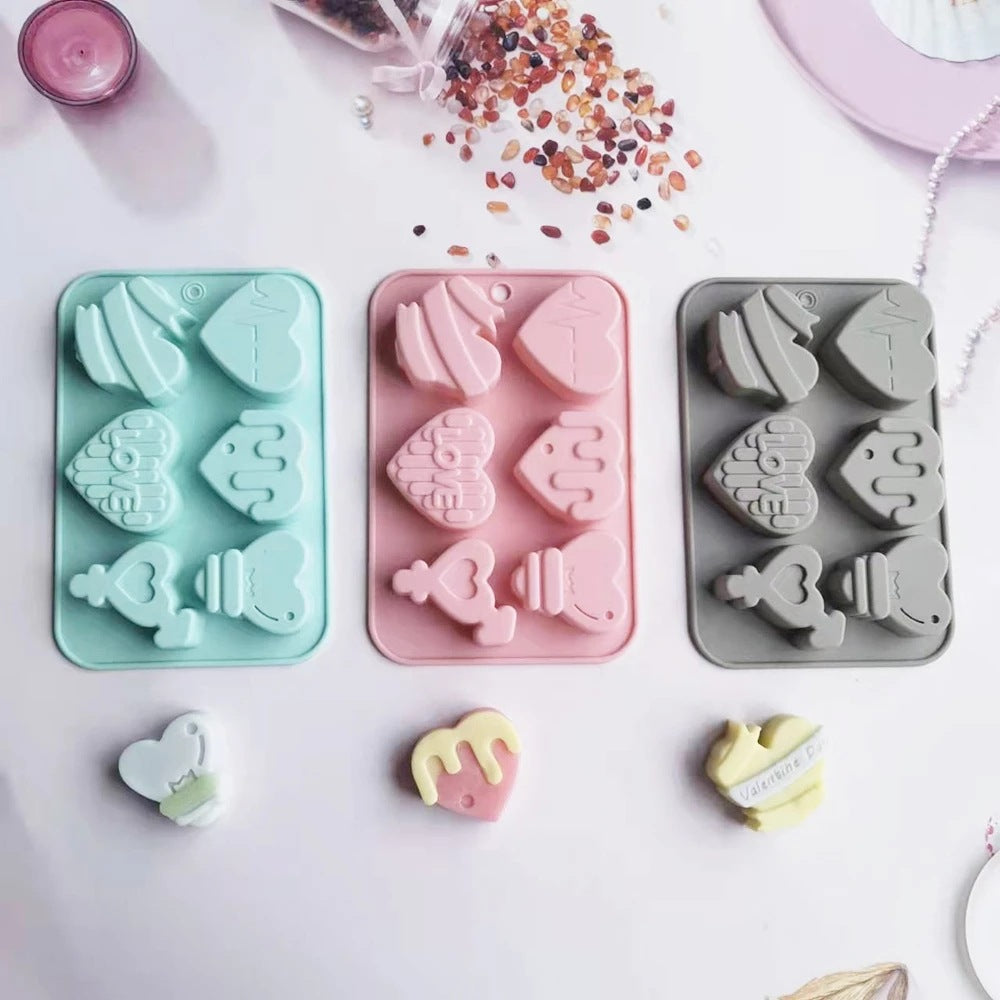 6-Cavity Heart-Shaped Silicone Mold – Chocolate, Cake, Soap, Ice & Candle