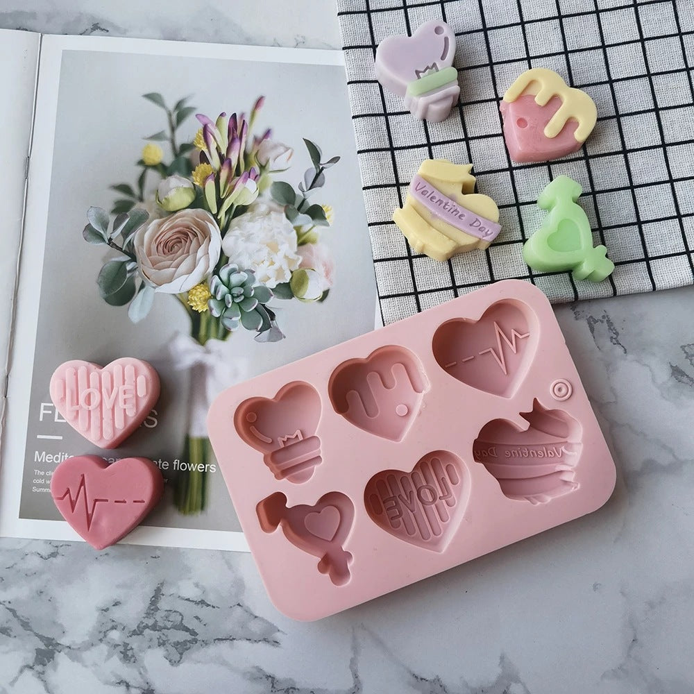 6-Cavity Heart-Shaped Silicone Mold – Chocolate, Cake, Soap, Ice & Candle