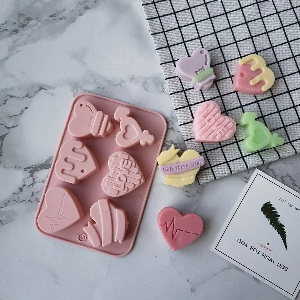 6-Cavity Heart-Shaped Silicone Mold – Chocolate, Cake, Soap, Ice & Candle