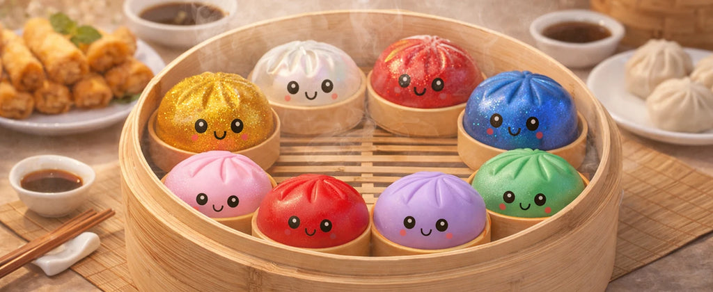 Viral Glitter Dumpling Squishy Toy with Box | TikTok Famous Sensory Squeeze Toy for Kids