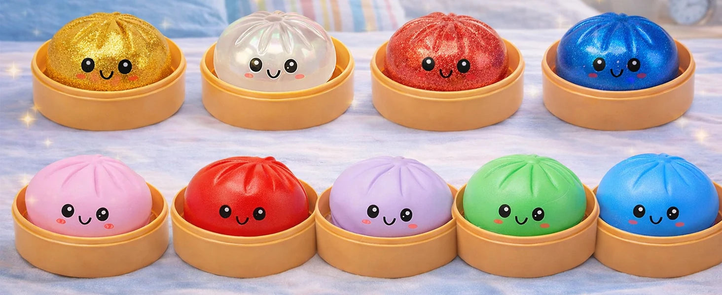 Viral Glitter Dumpling Squishy Toy with Box | TikTok Famous Sensory Squeeze Toy for Kids