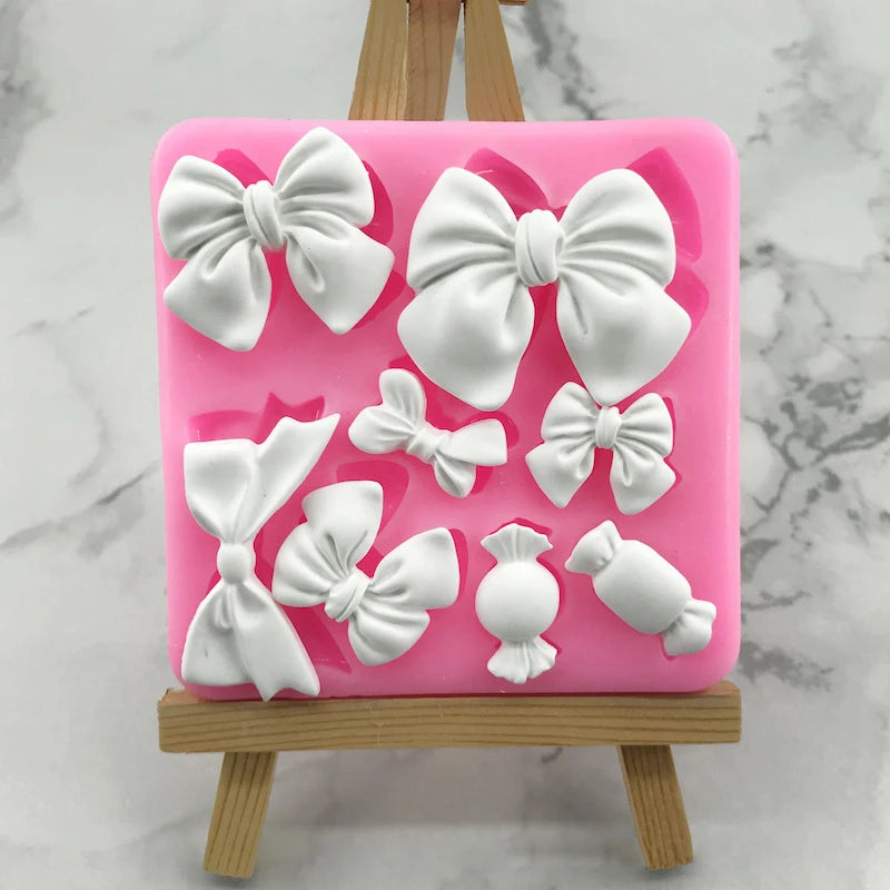 1 piece, bow shaped flip candy chocolate silicone mold, baked homemade cake decoration accessories, drip glue mold
