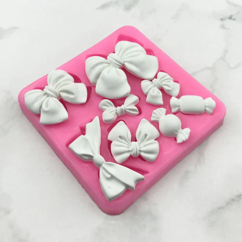 1 piece, bow shaped flip candy chocolate silicone mold, baked homemade cake decoration accessories, drip glue mold