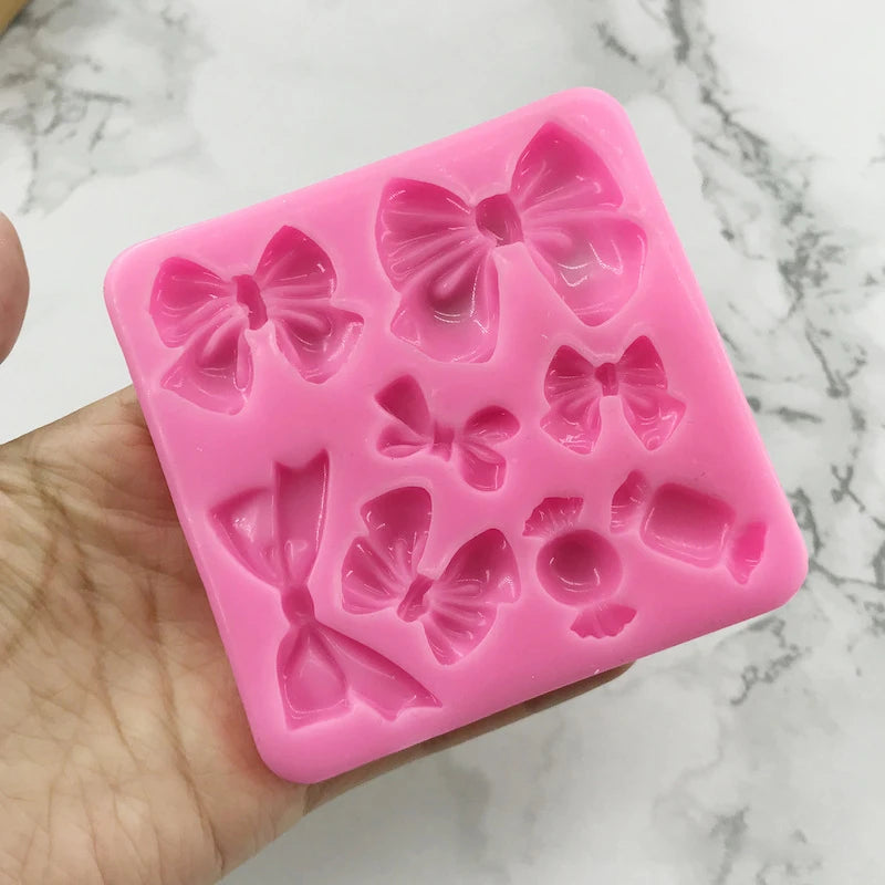 1 piece, bow shaped flip candy chocolate silicone mold, baked homemade cake decoration accessories, drip glue mold