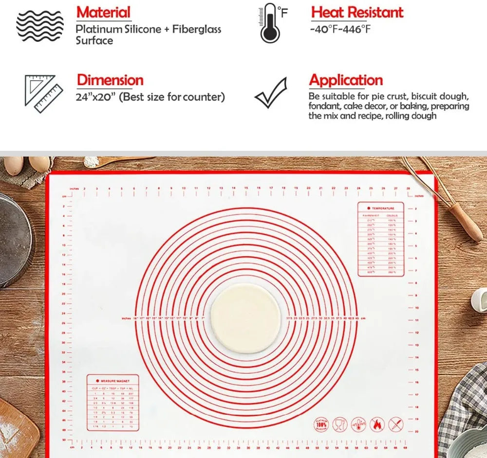 Silicone Baking Mat & Kneading Pad – Non-Stick Dough Mat for Pizza, Bread & Pastry