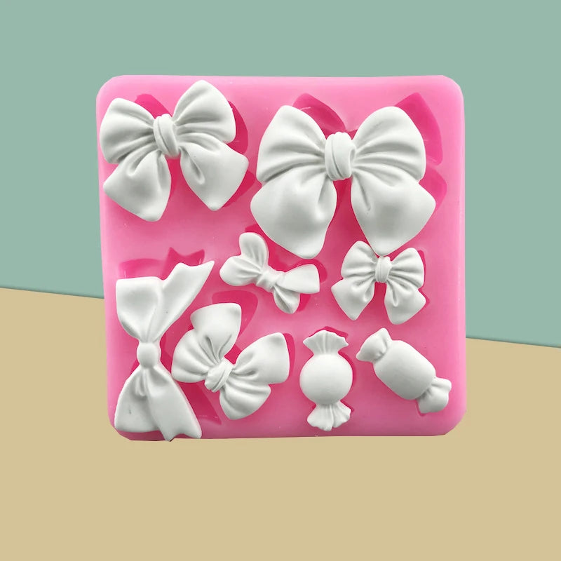 1 piece, bow shaped flip candy chocolate silicone mold, baked homemade cake decoration accessories, drip glue mold