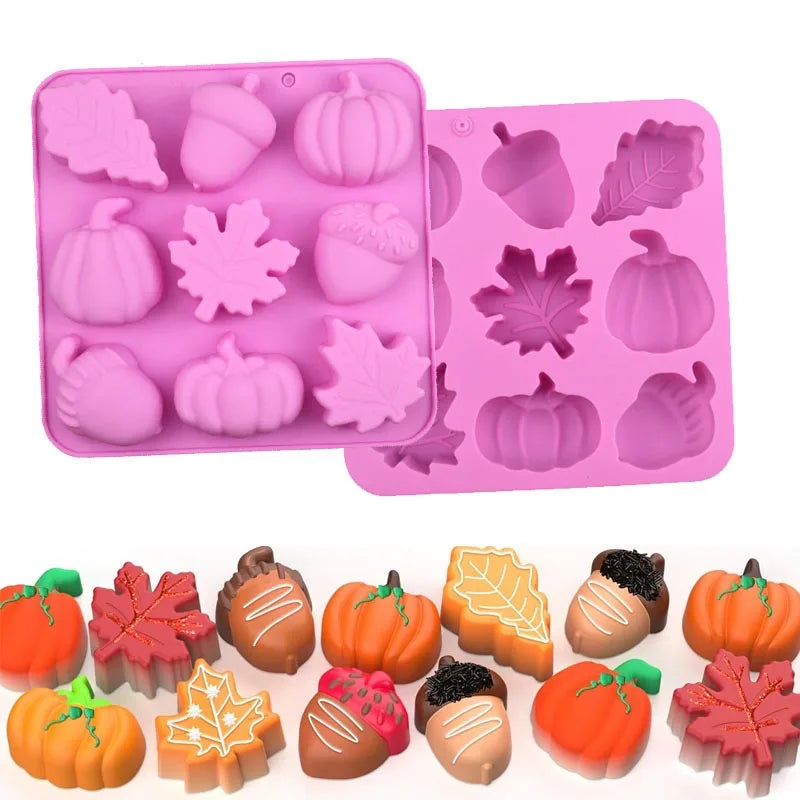 Fall Harvest Silicone Mold Set – Pumpkin, Maple Leaf & Acorn Silicone Mold