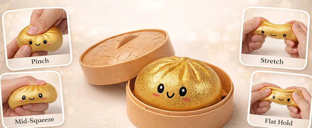 Viral Glitter Dumpling Squishy Toy with Box | TikTok Famous Sensory Squeeze Toy for Kids