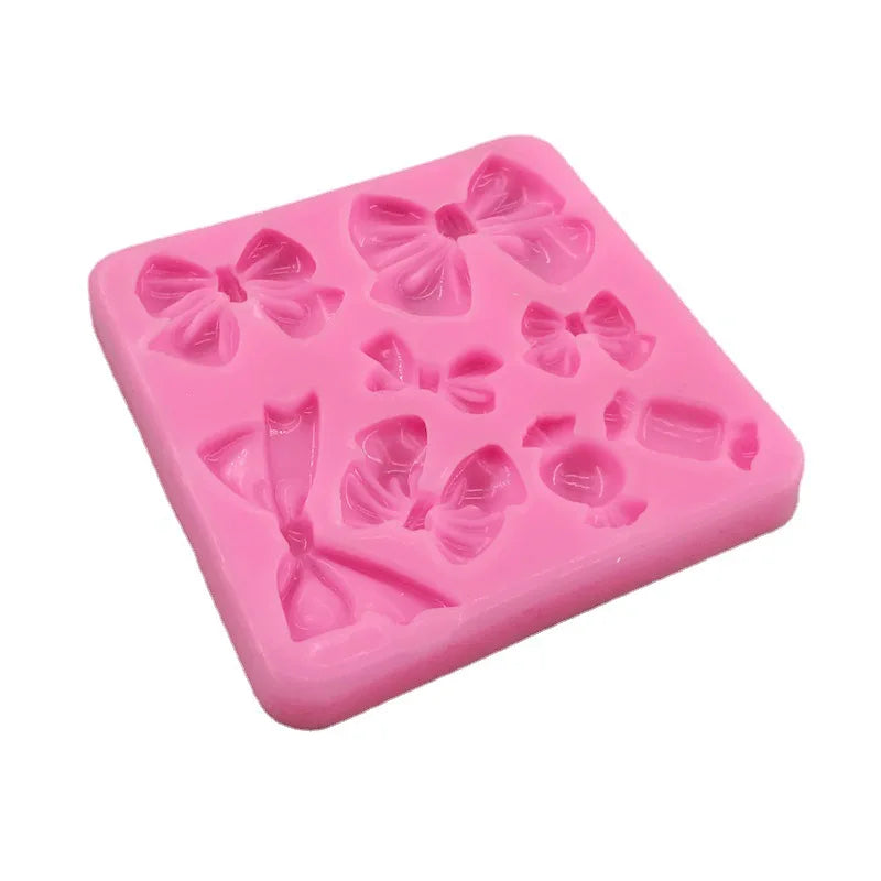 1 piece, bow shaped flip candy chocolate silicone mold, baked homemade cake decoration accessories, drip glue mold