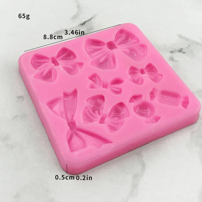 1 piece, bow shaped flip candy chocolate silicone mold, baked homemade cake decoration accessories, drip glue mold