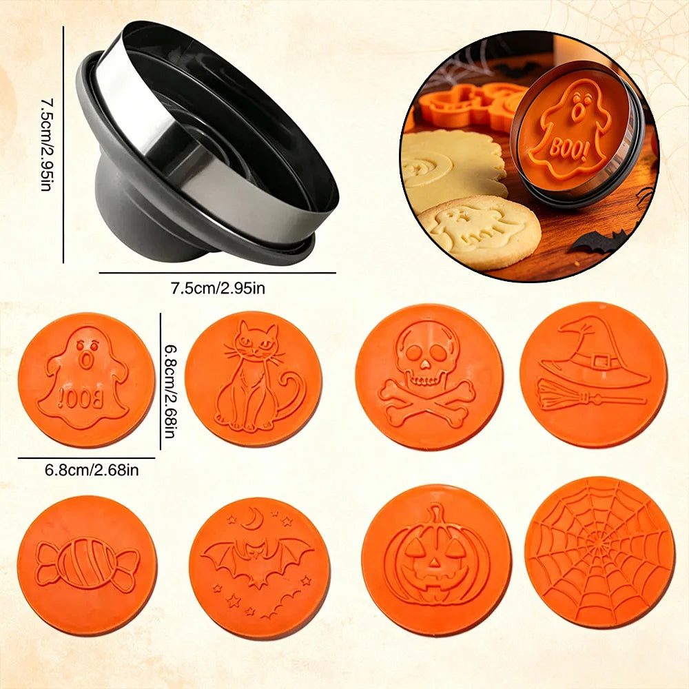 8-Piece Halloween Cookie Cutter & Stamp Set – Magnetic DIY Baking Mold