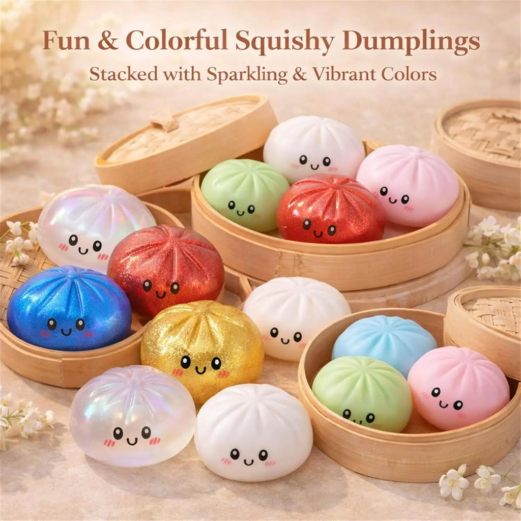 Viral Glitter Dumpling Squishy Toy with Box | TikTok Famous Sensory Squeeze Toy for Kids