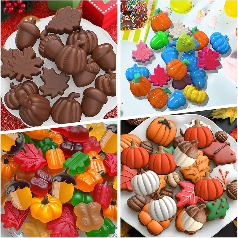Fall Harvest Silicone Mold Set – Pumpkin, Maple Leaf & Acorn Silicone Mold