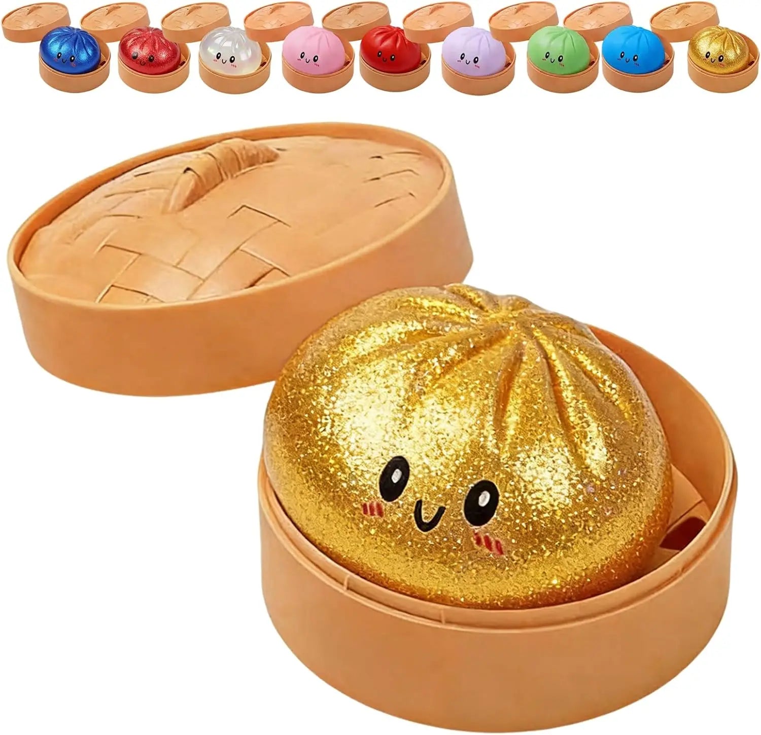 Glitter Dumpling Squishy Toy in Pink with Gift Box