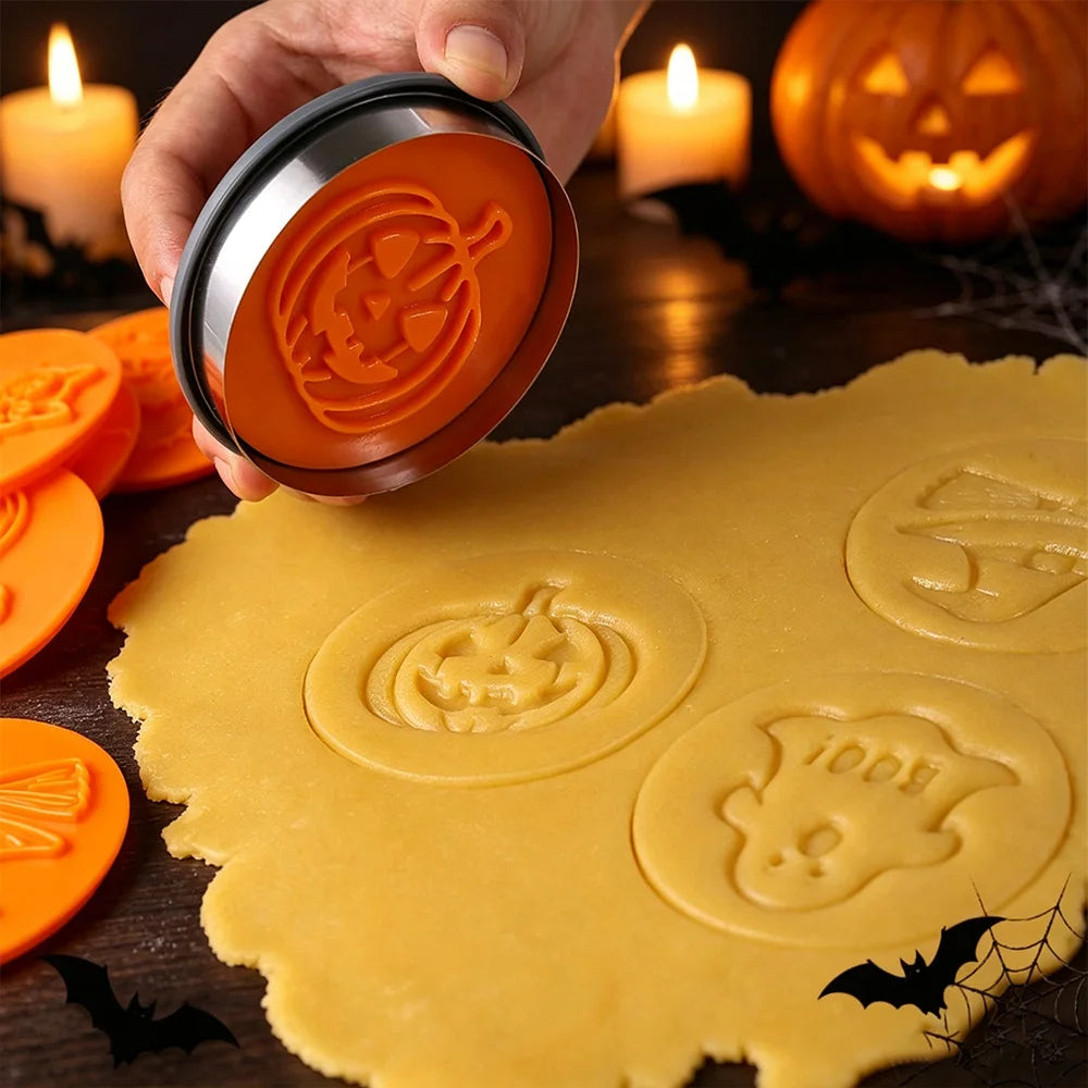 8-Piece Halloween Cookie Cutter & Stamp Set – Magnetic DIY Baking Mold
