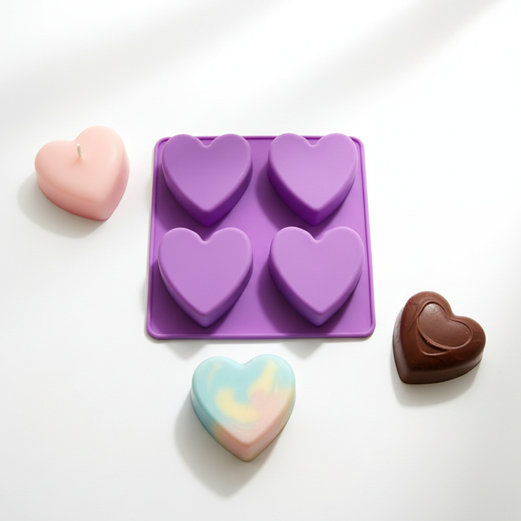 4-Cavity Heart Silicone Mold - Soap, Cake & Crafting