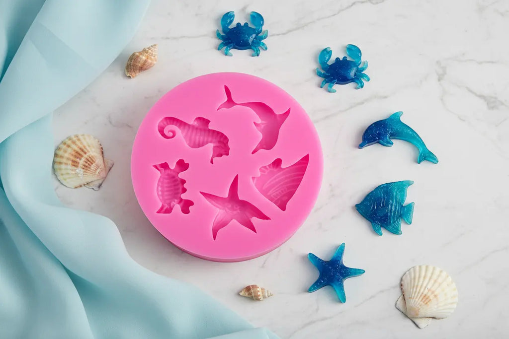 Ocean Sea Life Silicone Mold - Starfish, Shells, Dolphins & Crabs