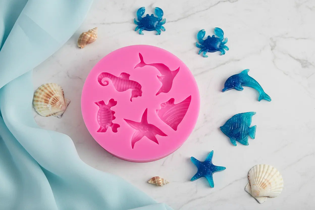 Ocean Sea Life Silicone Mold - Starfish, Shells, Dolphins & Crabs